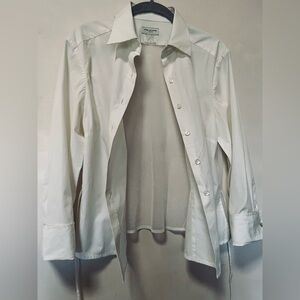 Dries Van Noten Creamy White Cotton Shirt With See Through Netting Back and Tie